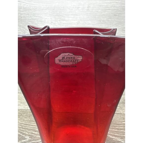 Blenko Paper Bag Vase Amberina Red To Orange Original Sticker 8-1/4” Tall - Picture 3 of 11